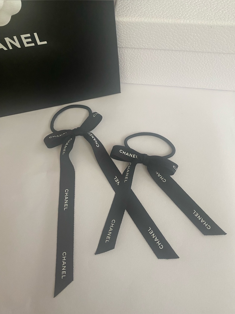 CHANEL Black Ribbon Hair Ties